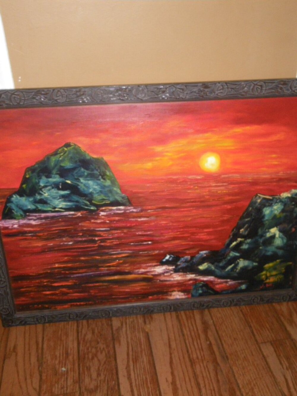 Vintage Oil Painting Seascape Sunset Signed